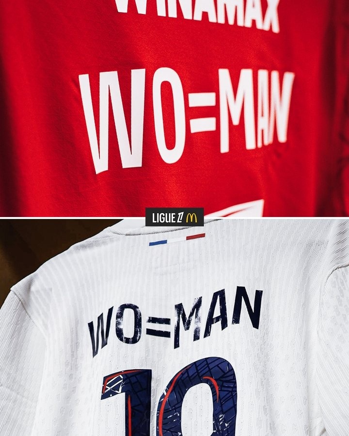 法甲英语官推晒巴黎、雷恩国际妇女节特别球衣:WO=MAN
