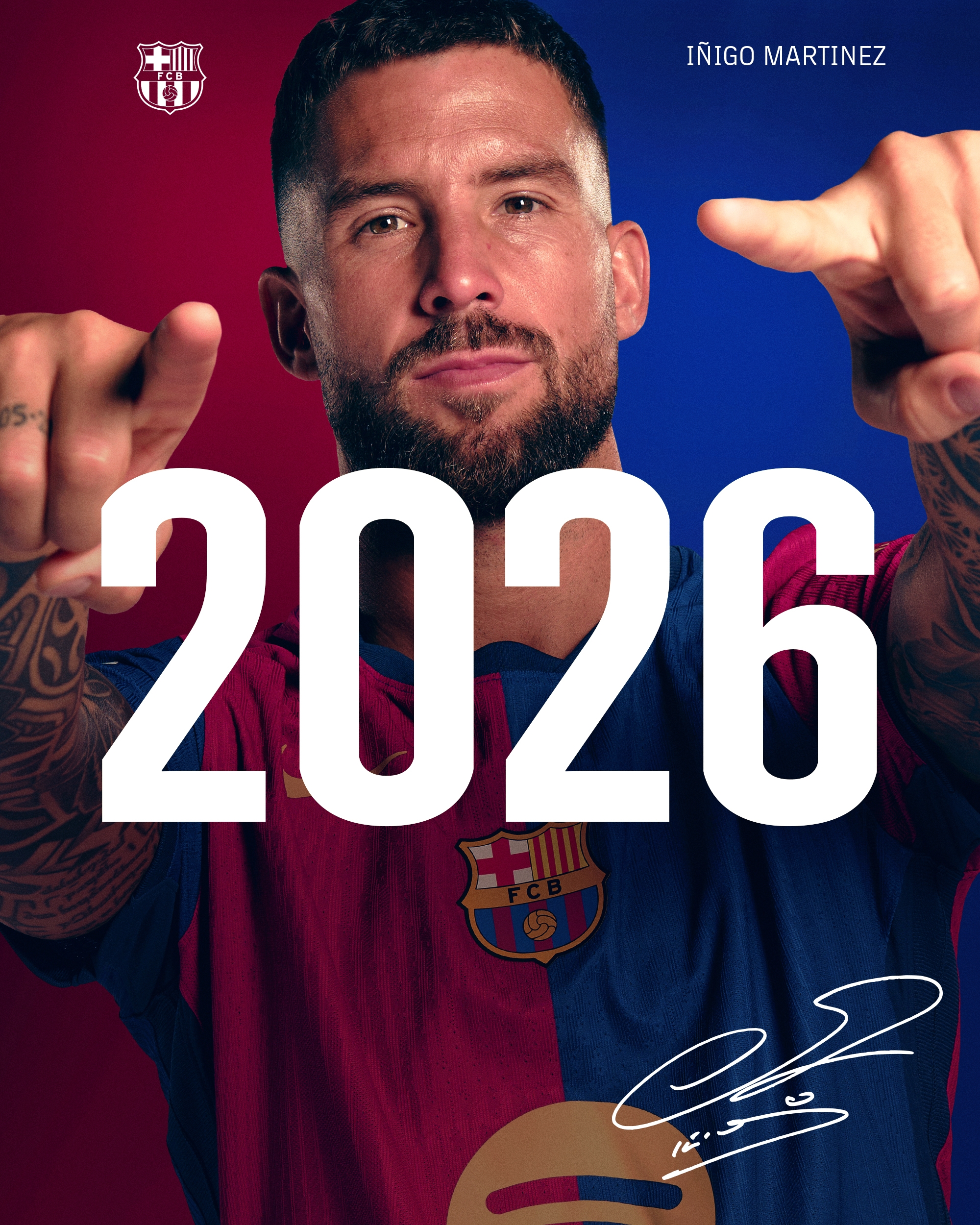 官方:巴萨与33岁中卫伊尼戈-马丁内斯续约至2026年